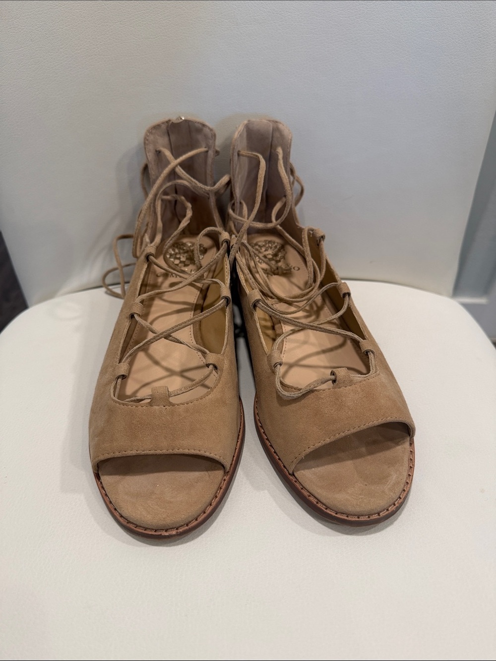 Women's Lace-Up Vince Camuto Suede Open-Toe Sandals - Tan